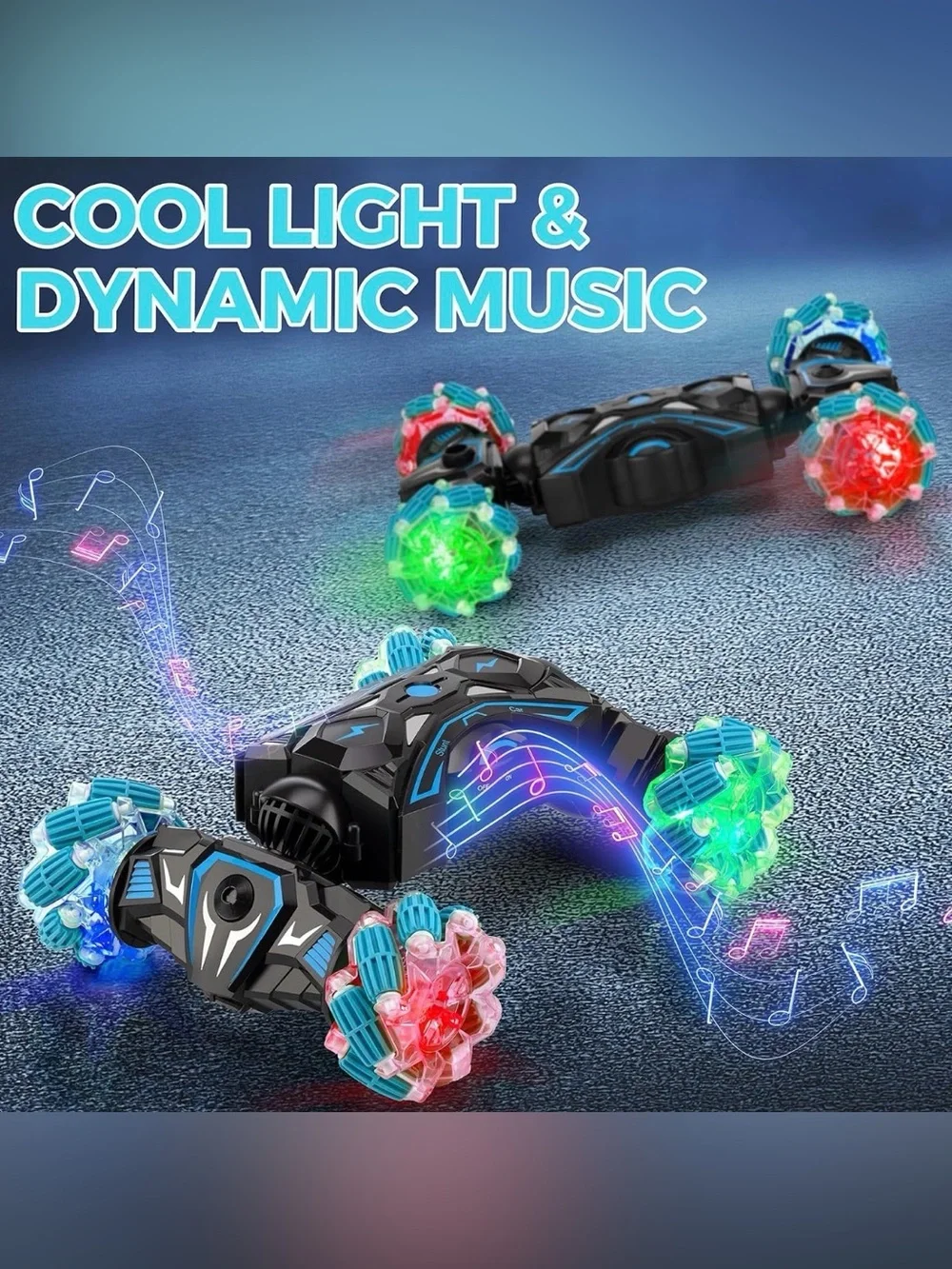 360° Rotating 4WD Twist Cars with Light Music & Spray Remote & Hand Control